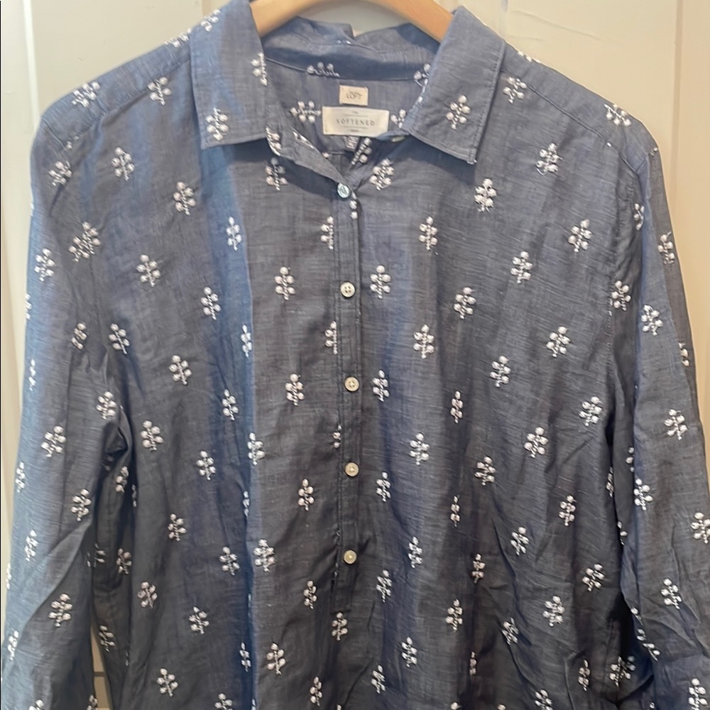 NWT LOFT “the softened” Blue Floral Embroidered Shirt - Picture 4 of 11